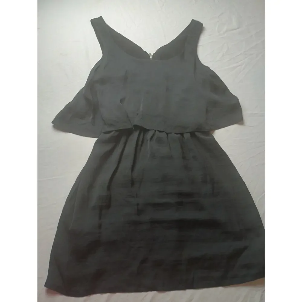 Bershka Black Satin Mini Dress‎ Whimsigoth Sleeveless Tiered Women Size Large